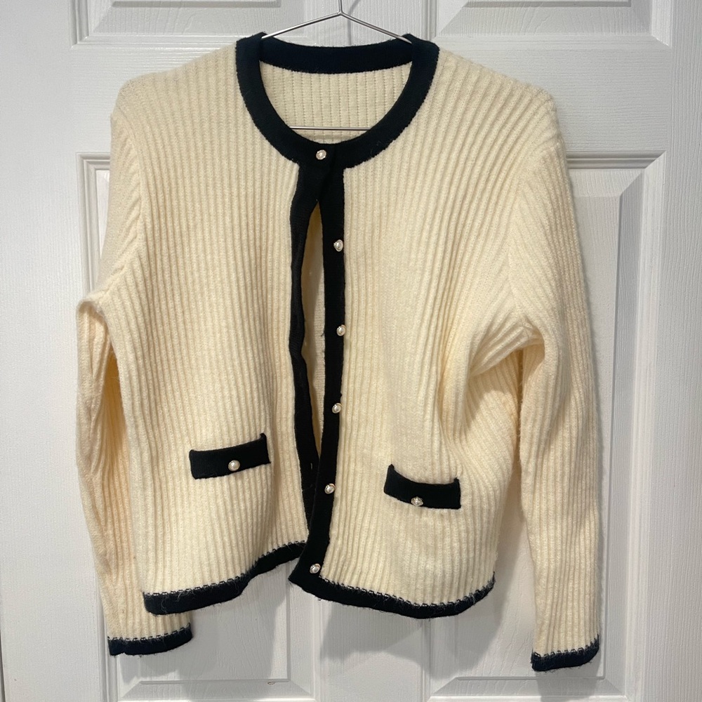 Jing Women's Black Chanel style Cardigan + plaid Skirt set - Picture 3 of 7